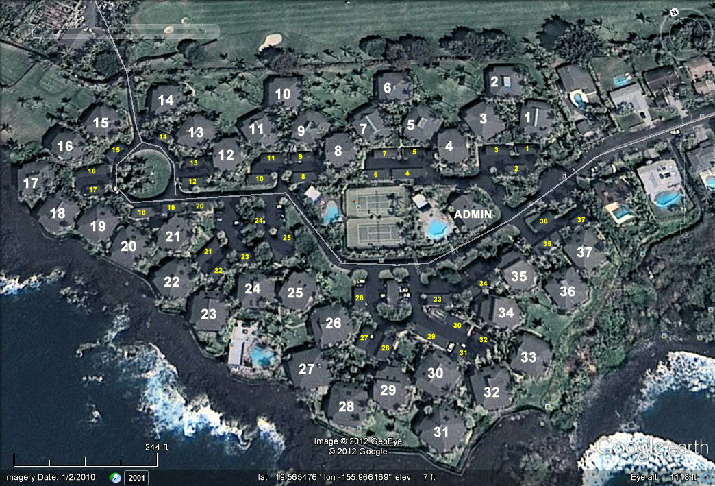 Google Earth satellite view of Kanaloa.  Map orientation.